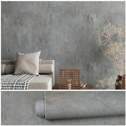 VEELIKE Papel pintado de hormigón gris pizarra, contacto autoadhesivo texturizado, papel pintado industrial para sala de estar, shabby chic, dormitorio
