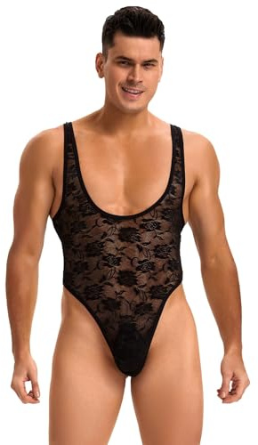 ohyeahlady Lace Lingerie for Men Sexy Sheer Sleeveless Singlet Bodysuit