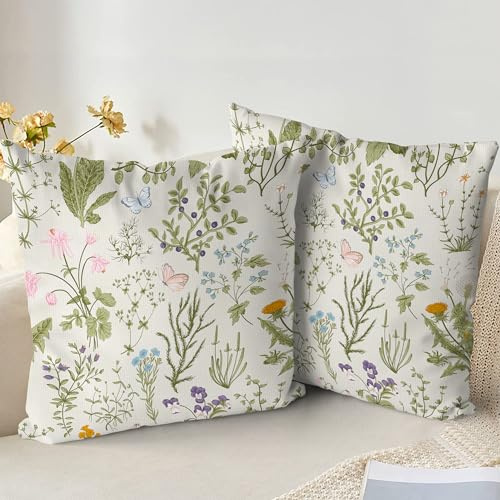 XPHZZL Kissenbezüge, 2er-Set, 65 x 65 cm, weich, salbeigrün, Wildblume, Pflanze, Kissenbezüge für Sofa, Bett, Garten, Außenbereich, Frühlingsdekoration, blühende Pflanze mit Reißverschluss