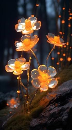 adrium Holz-Bild 30 x 50 cm: Fantasieblume im Wald bei Nacht. 3D-Illustration. (213332743)
