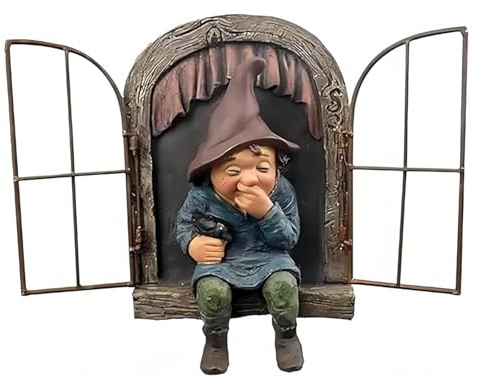 Gnome Garden Ornaments, Elf Out The Door Tree Hugger, Hanging Resin Statue Outdoor Gnome Figurine for Garden Trees Decoration (Women)