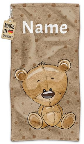 Print Royal PR Kinder-Handtuch mit Name personalisiert - Bär - Geschenk für Jungen & Mädchen, Tier Geschenke, Kindertag, Schwimmunterricht | Handtuch Personalisieren 100 x 50 cm