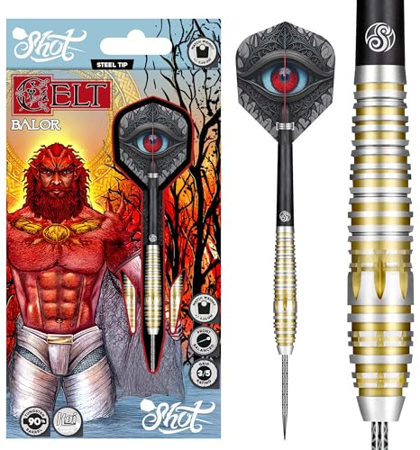 Shot! - Celt Balor 90% Tungsten Steeldart | 24g für Präzision | Schlankes Barrel-Design | Scharfe Steeltip für Sisalboards | Keltisches Balor-Muster