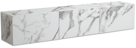 Wohnling Lowboard Hängend 160x30x30 cm Weiß Marmor-Optik mit Klapptüren | TV-Schrank wandmontiert für Fernseher bis 55 Zoll, Fernsehschrank schwebend, Wandboard für Wohnzimmer, pflegeleicht