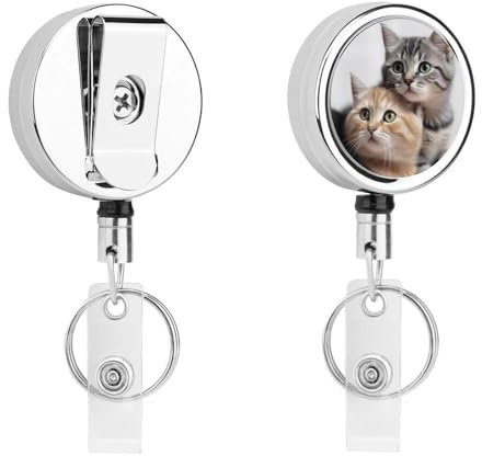 Katzen-Ausweishalter, strapazierfähig, einziehbar, Namensschild-Spule, Metall-Schlüsselanhänger-Clip mit transparenten PVC-Riemen, Arbeitszubehör für Krankenschwestern, Büro, Lehrer