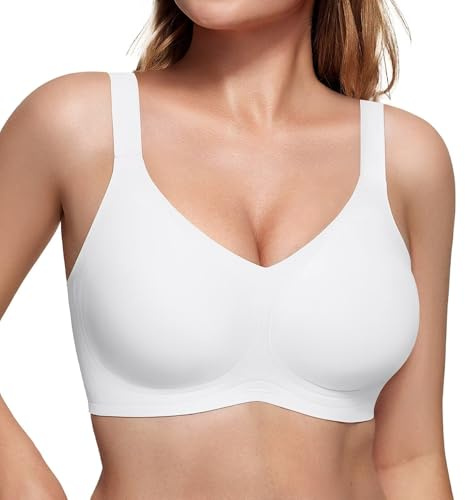 Vertvie Mjuk sömlös bh utan bygel, push-up för stora bröst, bysthållare, vadderad bralette, t-shirt, minimizer, bh, halsduk, Vit, XXL
