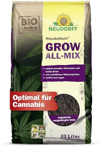 Neudorff NeudoHum Grow All-Mix – Bio Cannabis Erde für schnelles Wachstum und eine reiche, gehaltvolle Ernte. Torffrei und für alle Wachstumsphasen, 20 Liter