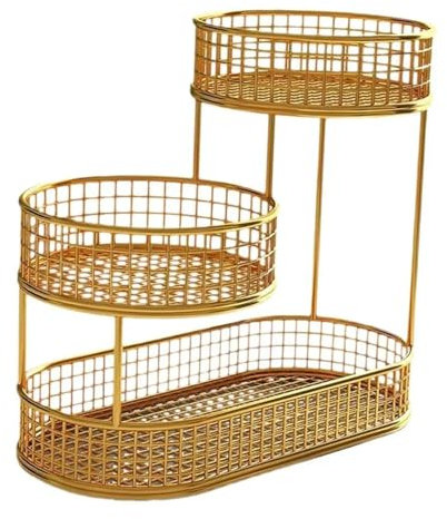 3 Layer Fruit Basket Large Capacity Bread Basket Vegetable Rack Kitchen(Gold,S)