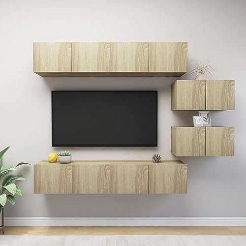 ShGaxin 6-TLG. TV-Schrank-Set Sonoma-Eiche Holzwerkstoff, Wohnzimmer Möbel, Sideboard Wohnzimmer, Fernsehschrank, Tv Kommode, Tv Lowboard, Tv Möbel, Wohnwand - 3079041