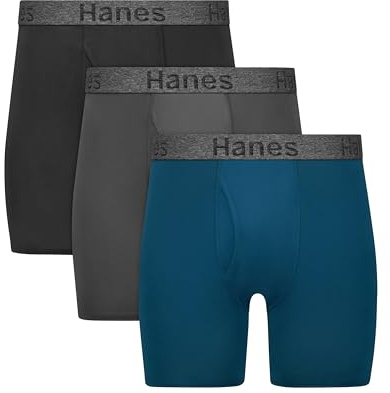 Hanes Stay Dry Pouch, Performance Stretch Boxer Brief with Leak Protection, 3-Pack Boxeur ajusté, Noir, Gris, Bleu, XX-Large (Lot de 3) Homme