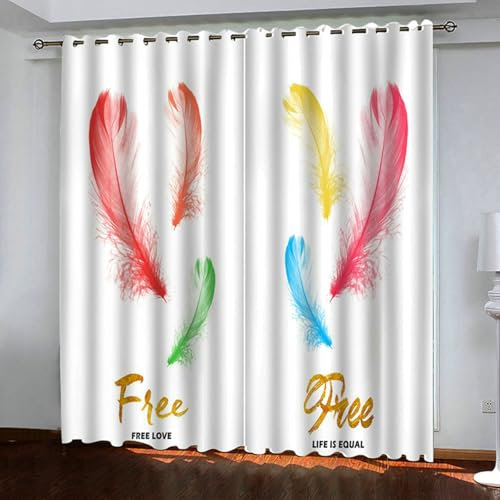 Bishilin Vorhänge Blickdicht mit Ösen 264x274CM, Verdunklungsvorhänge 2er Set Modern Federn Gardinen Polyester Schlafzimmer Kinderzimmer Jugendzimmer