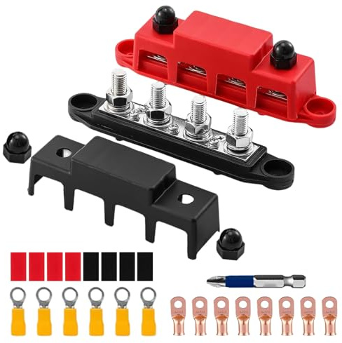 2 Stück Sammelschienen Verteilerblock mit 4 x M8 Klemmenbolzen - 12V-48V DC Sammelschienen Verteilerblock 250A BusBar Box für Auto RV Boat Yacht