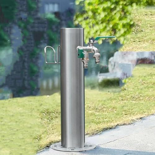 Rubinetto da giardino a colonna d'acqua in acciaio inossidabile con pistola a spruzzo, fontana d'acqua indipendente con rubinetto e pistola a spruzzo, gancio per tubo da giardino per irrigazione(Heigh