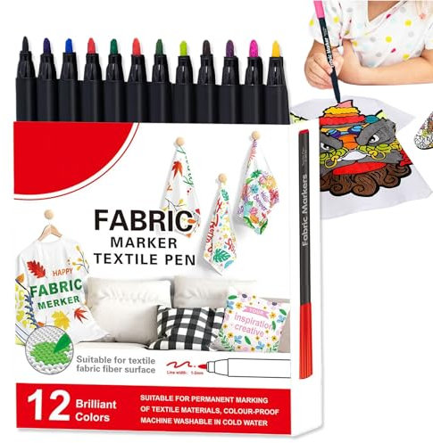 Textilmarker - 12/24 Farben Pinsel für Stoffmalerei - Waschbarer Stift zum Malen Textile Haus Außen Keramik Graffiti Shopper Tischdecke Polyester