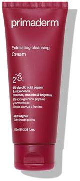 PRIMADERM- Exfoliating Cleansing Cream |8% Ácido Glicólico + Papaína + Microesferas de Albaricoque| Exfolia, Limpia y Suaviza | Previene Imperfecciones | Crema Limpiadora Facial | Piel Seca y Sensible