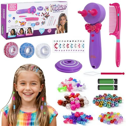 Haarflechtmaschine Mädchen Set, 3-in-1 Haare Flechten Maschine mit DIY-Zubehör, Flechtmaschine Haare, Geschenk Mädchen 6-12 Jahre