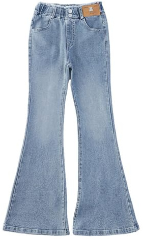 Generisch 2025 Superbe pantalon en jean pour fille avec taille haute élastique jambe évasée décontracté long jambe large leggings enfants 140, bleu, 10-12 ans