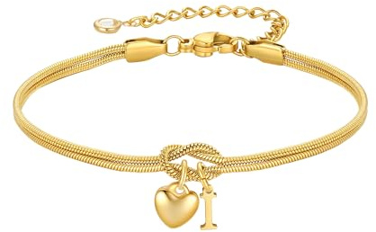 TINGN Armband Gold Damen Mädchen - 18K Gold Vergoldete Knoten Armband mit Buchstaben Personalisierte Herz Anhänger Armbänder Liebesknoten Armbänder Trauzeugin Geschenke für Frauen Freundin Mädchen