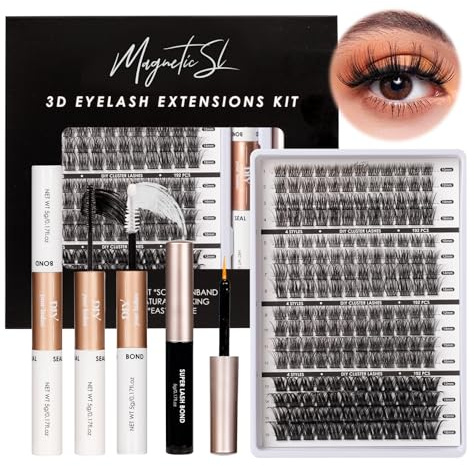 Wimpern Extensions Set 192 Pcs Manga Wimpernsträhnen DIY Cluster Wimpern D Curl Einzelwimpern Volumen Anime-Wimperncluster mit dünnem Band-DM23+25+27+28
