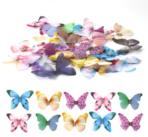 mkemka Schmetterling Deko 3D Butterfly 50 Stück, Farbverlauf Durchscheinender Chiffon Schmetterling, Deko Schmetterlinge, für DIY Schmuck/Ohrring/Haarspange/Scrapbooking/Wand/Fenster Dekoration