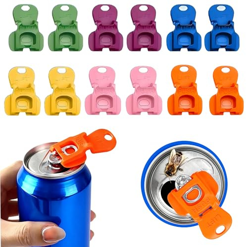 Juego de 12 latas de latas de bebidas, el abrelatas de bebida reutilizable para un cierre perfecto de latas de bebidas, manual para bebidas como cerveza y refrescos, contra insectos y polvo