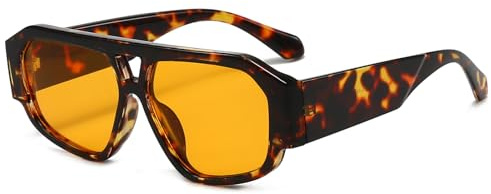 YAMEIZE Retro solglasögon för kvinnor män vintage 70-talet solglasögon dubbel bro pilotglasögon mode UV400 skydd, Leopard gul