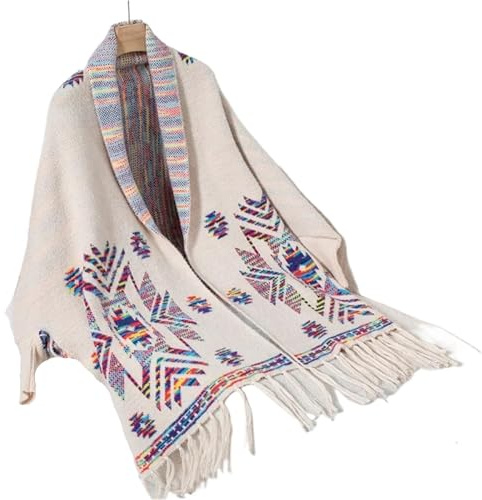 AMENGJ Poncho Damen Damen Strickschal Weiblicher geometrischer Jacquard-Schal Damenpullover Schal Strickwaren(Beige)