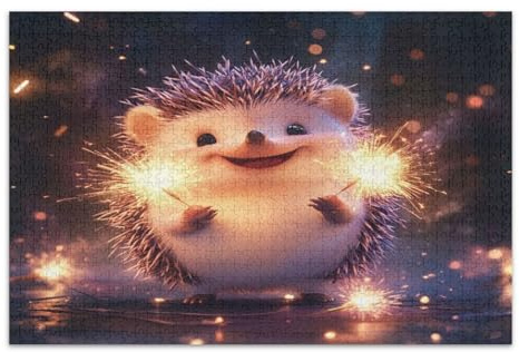 Sparkler Hedgehog Black Pattern Jigsaw Puzzles for Family Adults 500 Pieces Educational Game for Boys Girls Kids 1mm Sturdy Puzzle Pieces Fit Together Perfectly 20.5 x 14.9