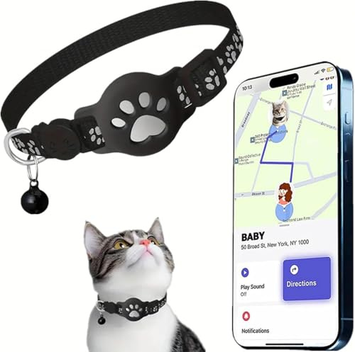Collare Gps gatto, Gps per Gatti Senza SIM Senza Abbonamento, Impermeabile, Batteria a Lunga Durata, Collare + localizzatore (Nero)