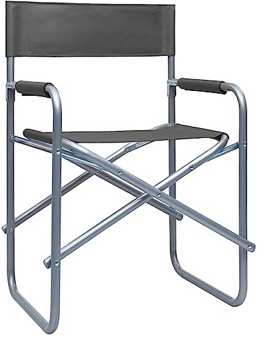 KKgypkn Klappbarer Regiestuhl aus Stahl mit Rückenlehne in Grau für Camping und Outdoor