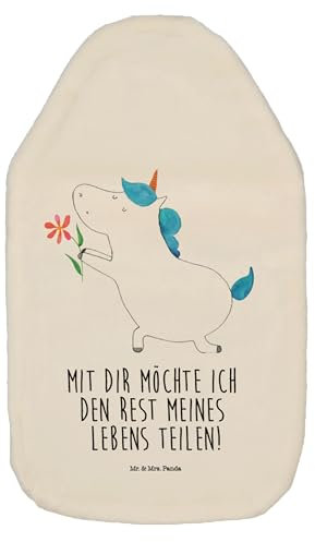 Mr. & Mrs. Panda Wärmflasche Einhorn Blume - Geschenk, Heiratsantrag, Wärmflaschenbezug, Kleine Wärmflasche, Einhörner, Wärmekissen, Wärmflasche mit