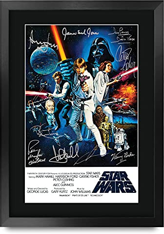 HWC Trading Star Wars A3 Gerahmte Signiert Gedruckt Autogramme Bild Druck-Fotoanzeige Geschenk Für Mark Hamill Harrison Ford Carrie Fisher ALEC Guinness George Lucas Filmfans