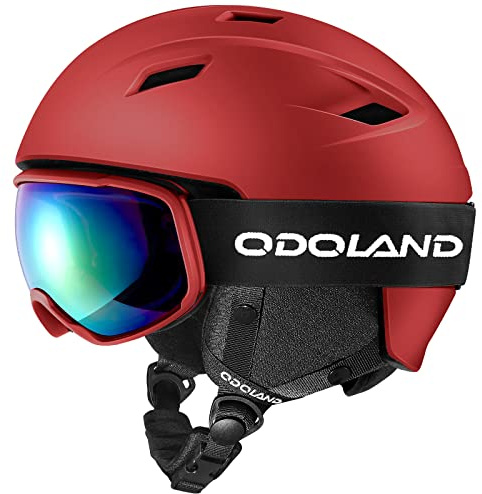 Odoland Snow Ski Helmet with Goggles Set - MultiColor Adjustable Sport Helmet with Protective Glasses - Snowboarding, Snowmobile Windproof Adult and Youth Skiing Gear for Men and Women