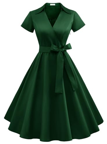 Timormode 1950s Dresses for Women Vintage Short Sleeves Swing Rockabilly Dress A line Cocktail Party Dresses
