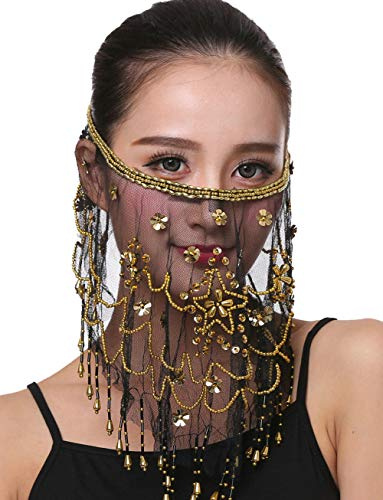 Frauen Bauchtanz Gesicht Schleier Ägyptische Maske Halloween Genie Kostüm Zubehör - Schwarz - Einheitsgröße