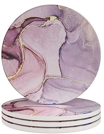 HAOCOO 4 Stück Runden Getränk Untersetzer - Saugfähiger Stein Untersetzer Set mit Korkboden und Keramik Stein, Dekorativ Untersetzer für Arten von Bechern und Tassen (Bunter Marmor)