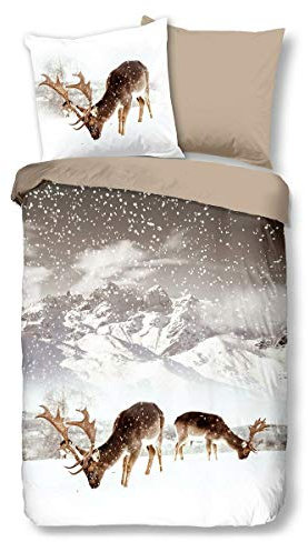 Good Morning Wendebettwäsche Winter Flanell Taupe Größe 1x 135x200 cm + 1x 80x80 cm
