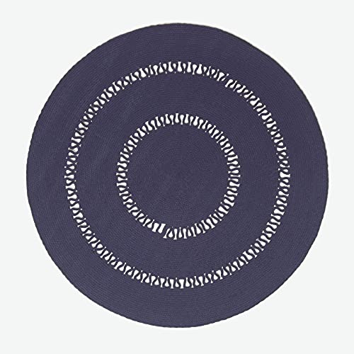 Homescapes dunkelblauer Teppich, rund, 120 cm, gehäkelter Teppich/Vorleger aus Baumwolle im Retro-Look mit Loop-Muster, flach gewebter Teppich für Schlafzimmer, Wohnzimmer, Flur oder Küche, blau