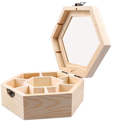 HEALLILY 1Pcs Holz Schmuckschatulle Schmuckbox Schmuckkasten Schmucketui Sechseckige Aufbewahrungsbox Geschenkbox Schmuckbehälter mit Deckel für Geburtstag Hochzeit Party Geschenk