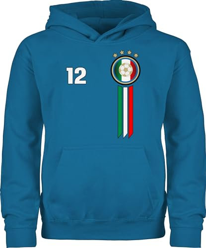 Shirtracer Kinder Hoodie Jungen Mädchen - Fußball EM WM - 12. Mann Italien Emblem - 152 (12/13 Jahre) - Himmelblau - Europameisterschaft Italy Pulli Fussball Italia Pullover fu Ball Italian Hoody