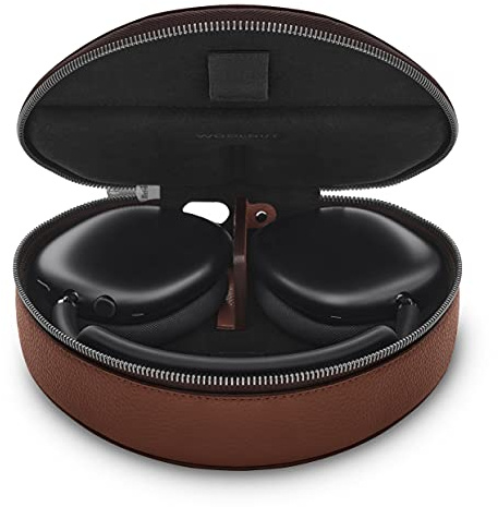 WOOLNUT Lederhülle für AirPods Max & AirPods Max 2: Maßgeschneidert, Magnet für Energiesparmodus, Laden im Case, Vollleder-Außenmaterial, YKK EXCELLA Metallreißverschluss – Braun