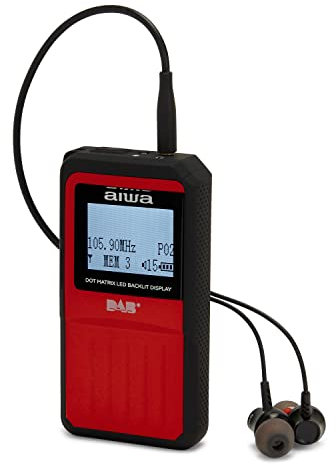 AIWA - RD-20DAB/RD Radio Digitale DAB+ Tascabile, Scansione Automatica Canali, Ricevitore FM-Stereo PLL, RDS, 32 Preset DAB+, 32 per FM, 8 h Autonomia, Ingresso Mini Jack Stereo 3.5 mm, Finitura Red