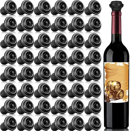 Honoson 48 Pieces Wine Stopper Resealable Pump Vacuum Silicone Saver Practical for Kitchen Supplies Bottle Tools (Black)