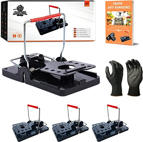 4X Piege a Rat | Piege a Souris | Taille XXL Tapetteà Rat Ultra Puissante + Gants + Manuel Anti rongeurs | Attrape Souris | Pieg a Rat | Interieur-Exterieur-Piege Souris Réutilisable