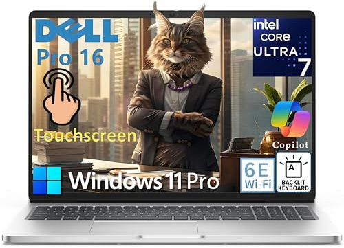 Dell Pro 16 Laptop Computer, Intel Core Ultra 7 265U & AI for Business, 16 Touch IPS Display, 64GB DDR5 RAM, 1TB PCIe SSD, WiFi 6E, Bluetooth 5.3, Backlit Keyboard, Windows 11 Pro
