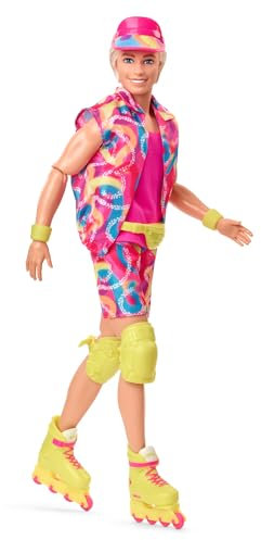 Barbie The Movie Ken - Sammelpuppe im Neon-Outfit, Skating-Look, Retro-Muster, Impala-Inlineskates, Verpackung mit Spielfilm-Motiven, für Kinder ab 3 Jahren, HRF28
