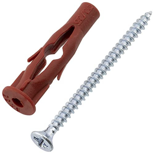 AERZETIX - C65059 - Satz von 25 Dübeln 6x35 mm für gipsplatten/gasbeton + 25 schrauben Ø3.5x50 mm mit senkkopf - aus nylon/metall - beton ziegelstein werkzeug befestigung hohlmaterialien bohrarbeiten