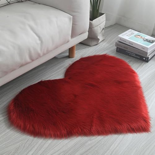CHUYIX Faux Lammfell Teppich 1Pcs herzförmige flauschige Teppichmatte 70cm*90cm Grün1 Glam Indoor Herzform Wohnzimmer Schlafzimmer Dorm Badmatte