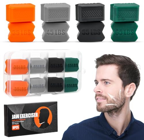 8 Stück Silikon Jawline Trainer - Jawline Trainer mit 4 widerstandsstufen, Jaw Exerciser für Männer Frauen, Leistungsstarker Kiefertrainer für Anfänger, Fortgeschrittene und Fortgeschrittene