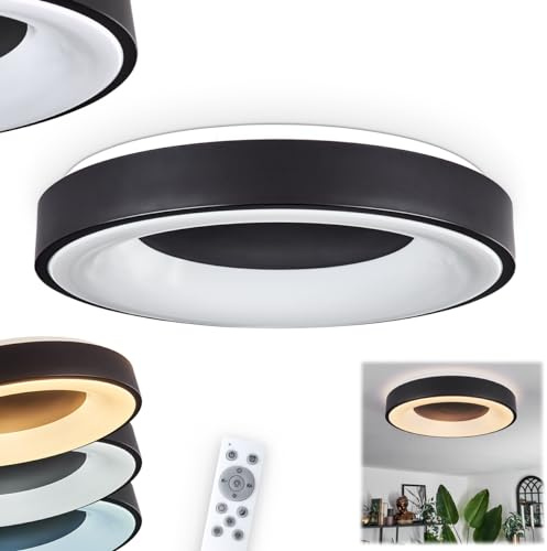 HOFSTEIN LED Deckenleuchte Palanko, dimmbare Deckenlampe aus Metall/Kunststoff in Schwarz/Weiß mit Fernbedienung, Leuchte im modernen Design, Ø 50 cm, 3450 Lumen, 3000-6500 Kelvin, 30 Watt, Wohnzimmer